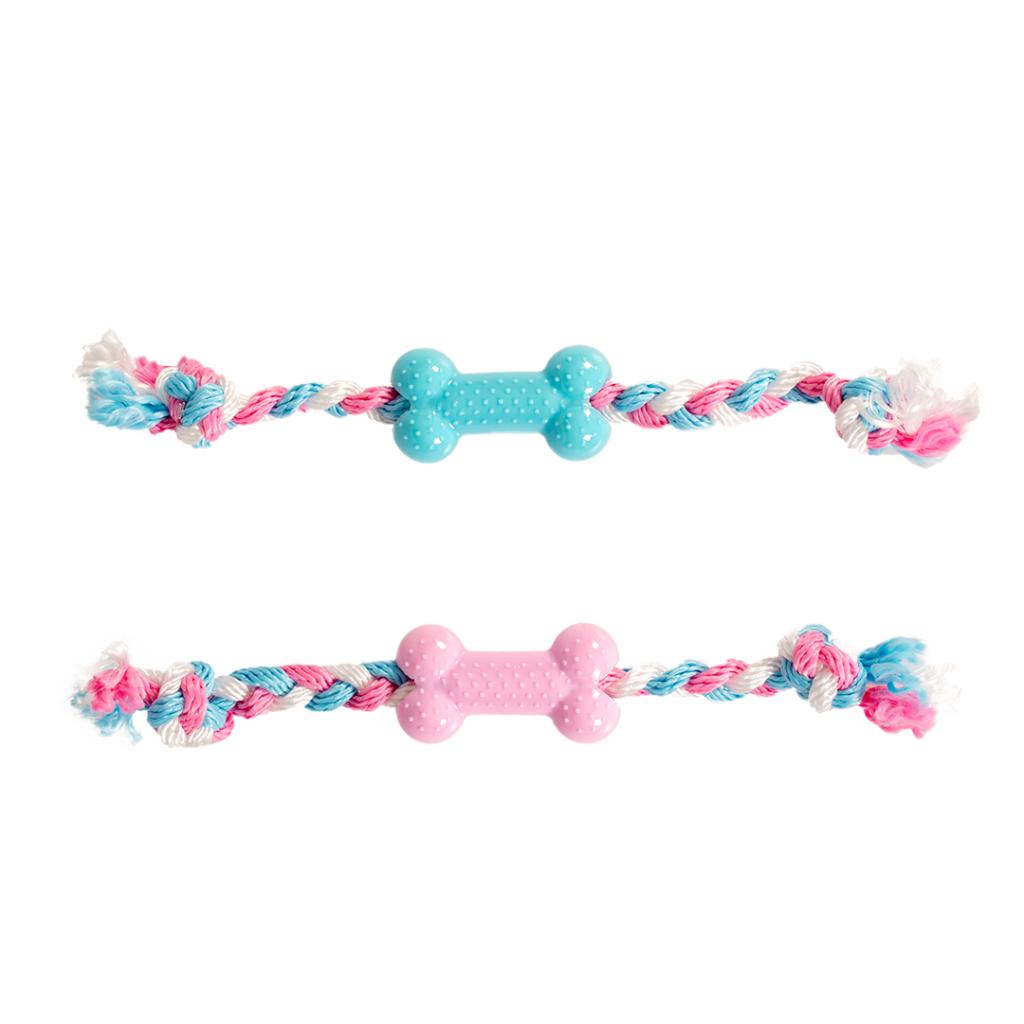 Duvo+ Dogtoy Puppy TPR Bone With Cotton Rope 35cm - Pink Color