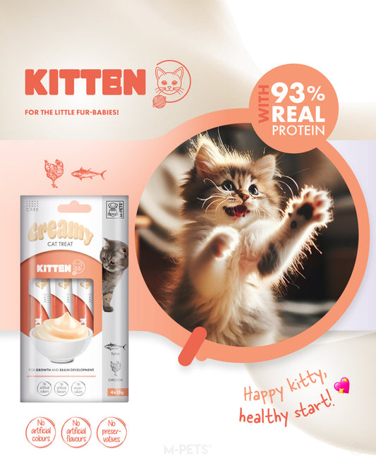 M-PETS Creamy with Functions – Cat treat – Kitten – Tuna & Chicken 4x15g (60g)