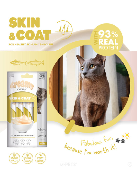 M-PETS Creamy with Functions – Cat treat – Skin & Coat – Tuna & Salmon 4x15g (60g)