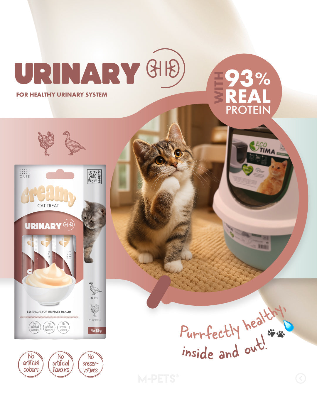 M-PETS Creamy with Functions – Cat treat – Urinary – Duck & Chicken 4x15g (60g)