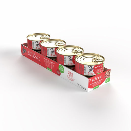 Schesir Complete & Balanced Nutrition Wet Cat Food in Jelly Can- Tuna With Shrimp 140g