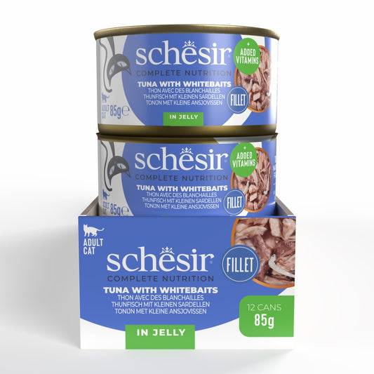 Schesir Complete & Balanced Nutrition Wet Cat Food in Jelly Can- Tuna With Whitebait 85g