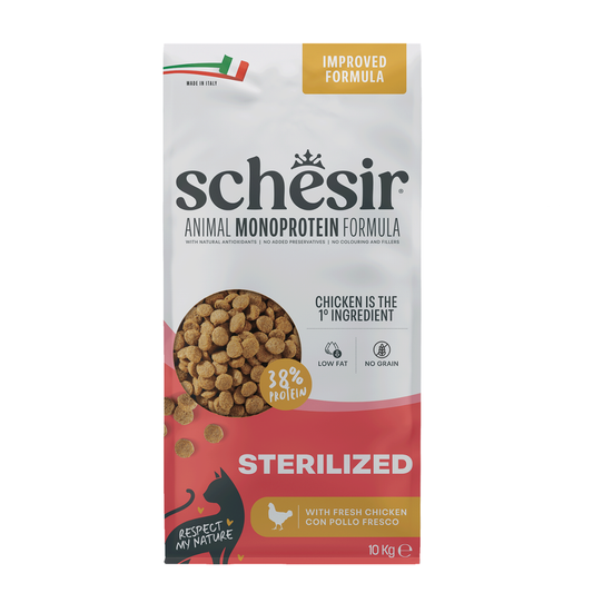 Schesir Dry food for adult cats with a single protein source - Sterilized & Light Rich in Chicken 10 kg
