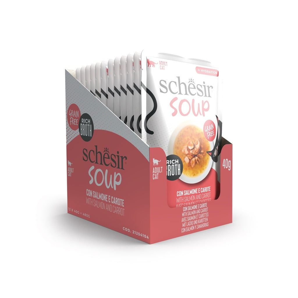 Schesir Soup Cat Wet Food in Soup Pouch-Salmon With Carrot 40g