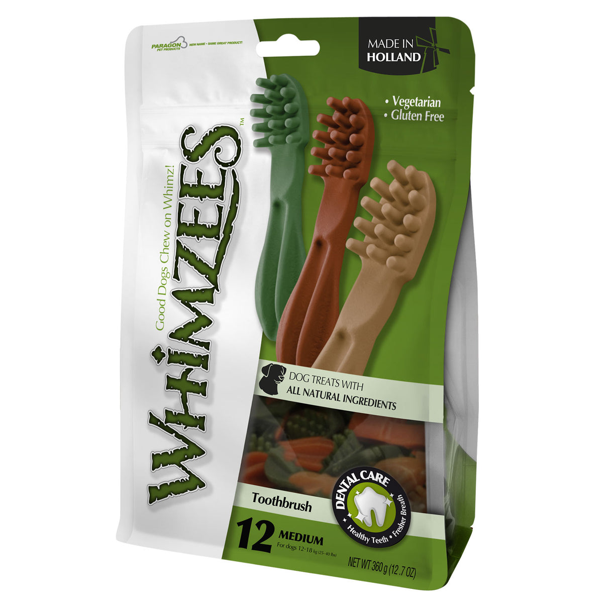 Whimzees Toothbrush Star Medium Mix Brown / Green / Orange (12pcs)