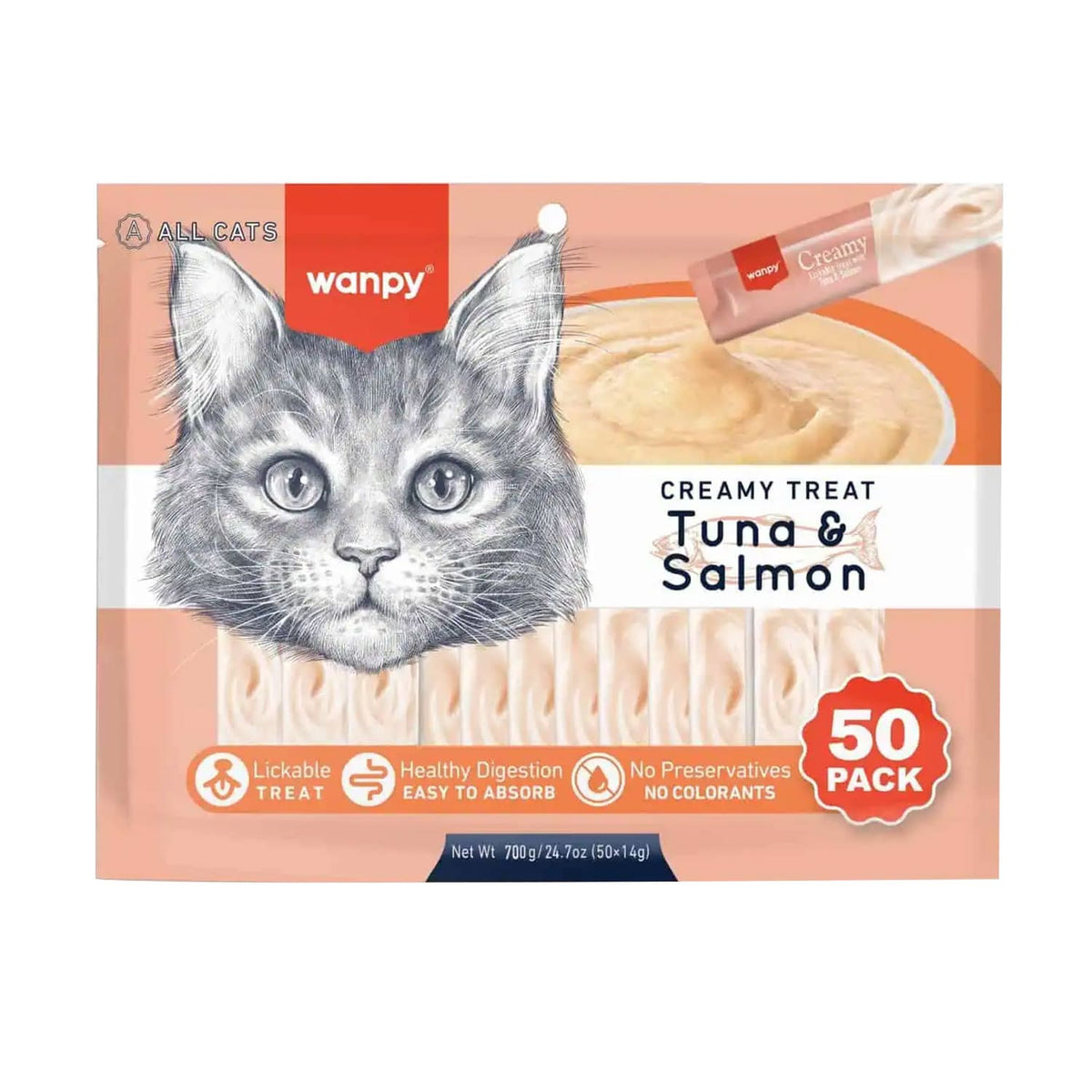 Wanpy Creamy Lickable Cat Treats - Tuna & Salmon - 50P