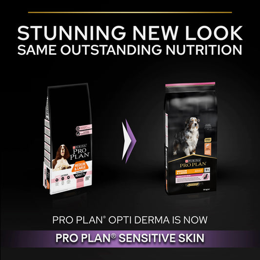 Purina Pro Plan Sensitive Skin Medium and Large Senior 7+, Dry Dog food with Salmon, 14 kg