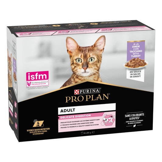 Purina Pro Plan Delicate Digestion Wet Cat Food, Turkey in Gravy, 10 x 85g