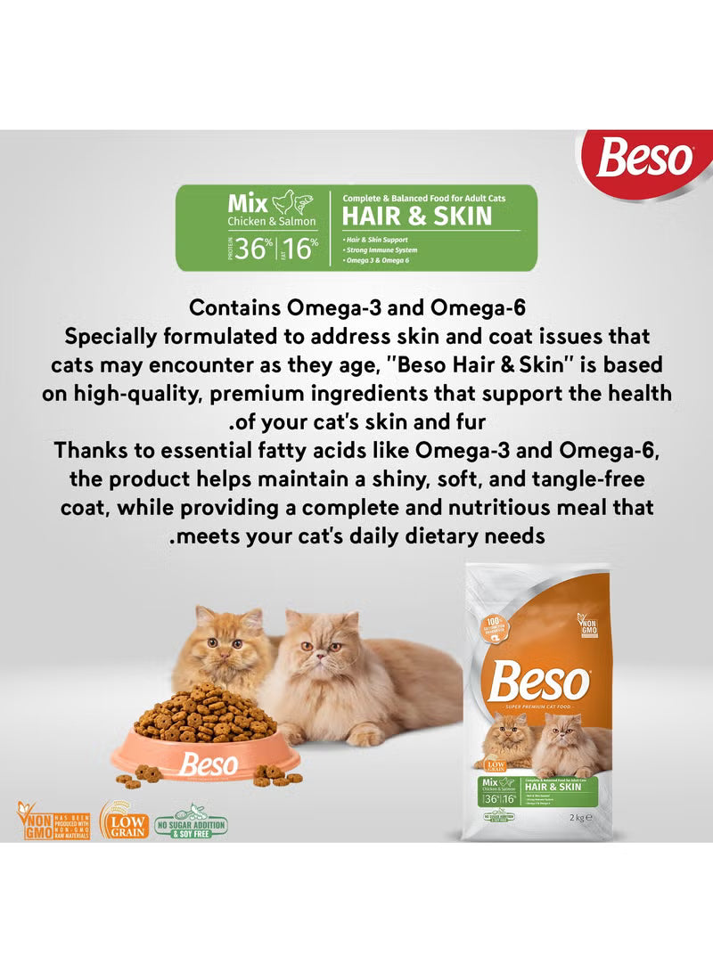 Beso Hair and Skin, Mix Chicken and Salmon Cat Food, 2 kg