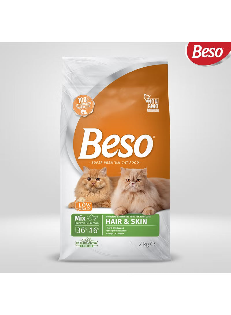 Beso Hair and Skin, Mix Chicken and Salmon Cat Food, 2 kg