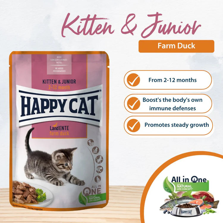 Happy Cat Kitten & Junior Farm Duck Meat in Sauce