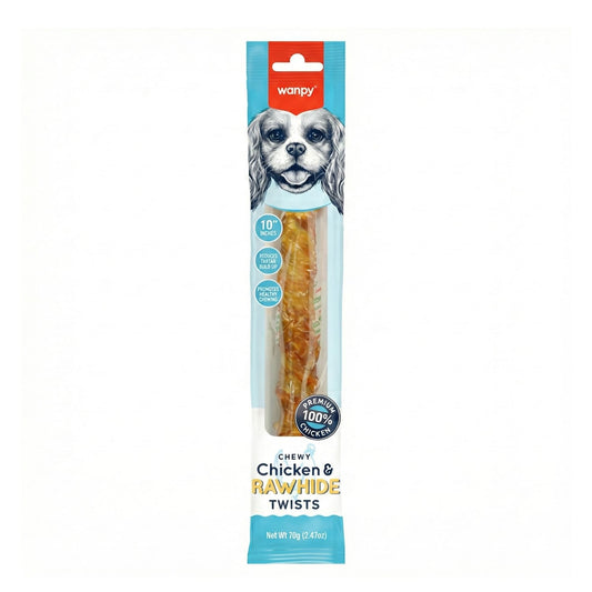 Wanpy Chewy 10" Chicken Jerky & Rawhide Twists 70g