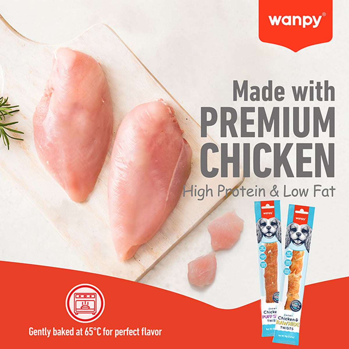 Wanpy Chewy 10" Chicken Jerky & Rawhide Twists 70g