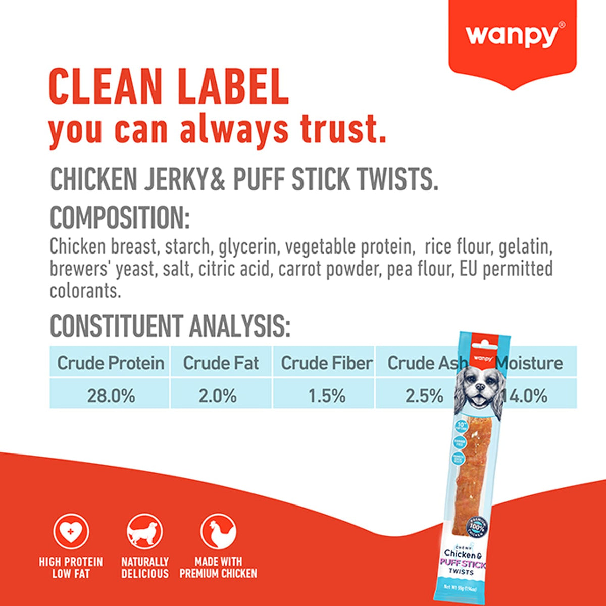 Wanpy Chewy 10" Chicken & Puff Sticks Twists 70g