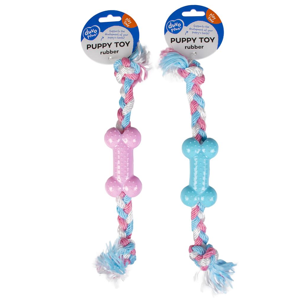 Duvo+ Dogtoy Puppy TPR Bone With Cotton Rope 35cm - Pink Color
