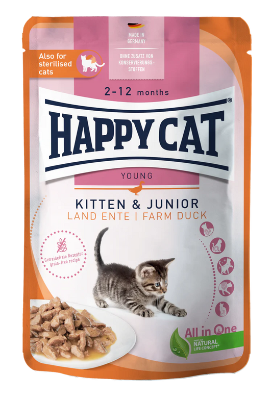 Happy Cat Kitten & Junior Farm Duck Meat in Sauce