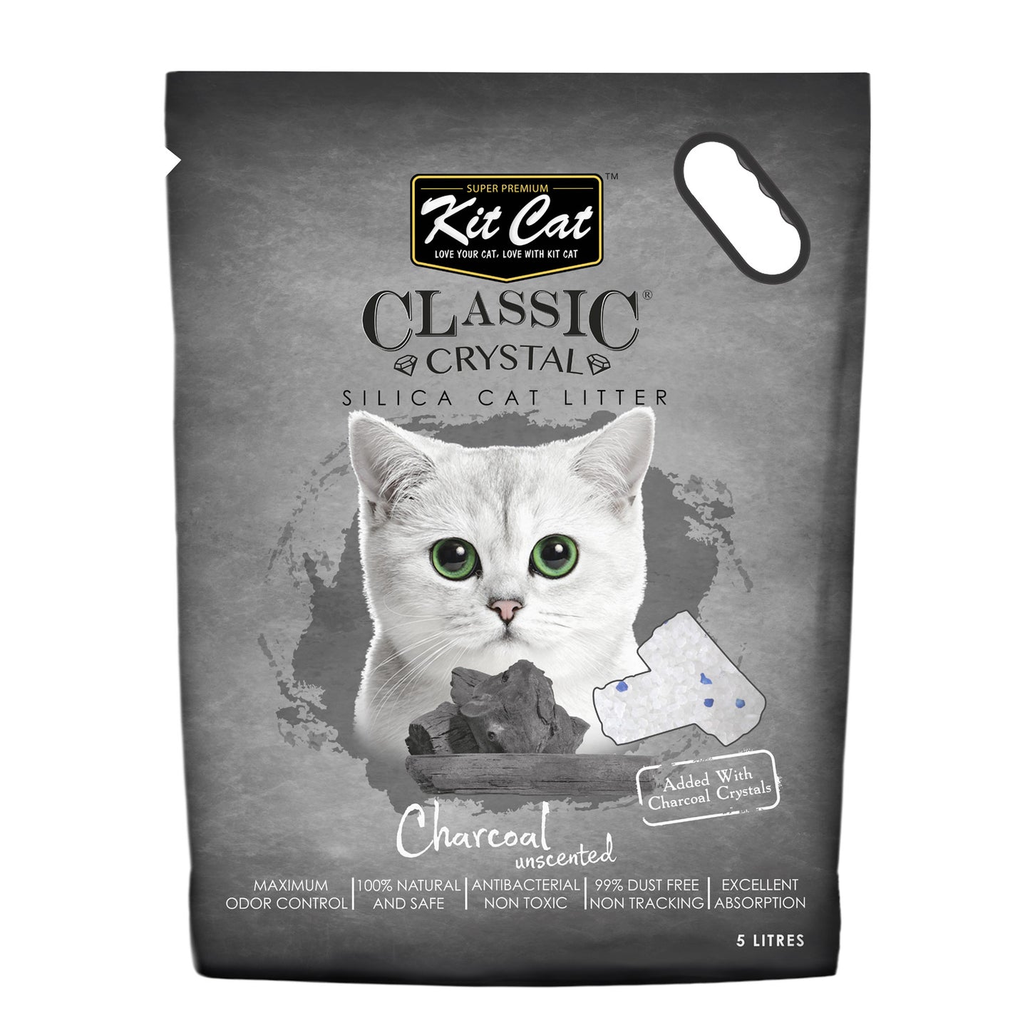 Kit Cat Classic Crystal Cat Litter – Charcoal Unscented (5 Liters)