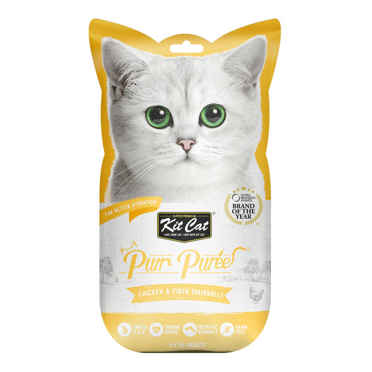 Kit Cat Purr Puree Chicken & Fiber (Hairball) Cat Treats 4X15G