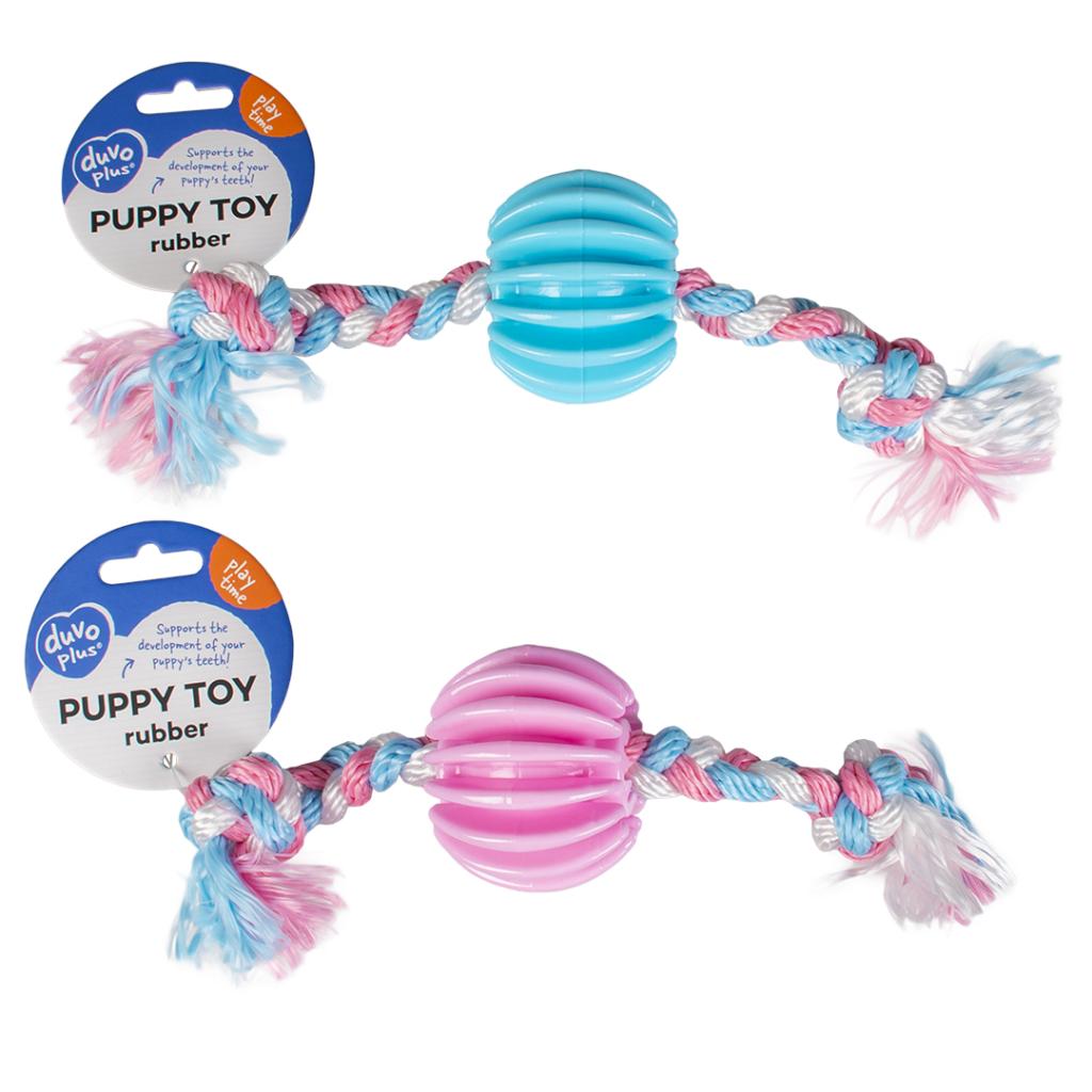 Duvo+ Puppy Toy TPR Treat Ball with Nylon Rope 30cm - Pink Color