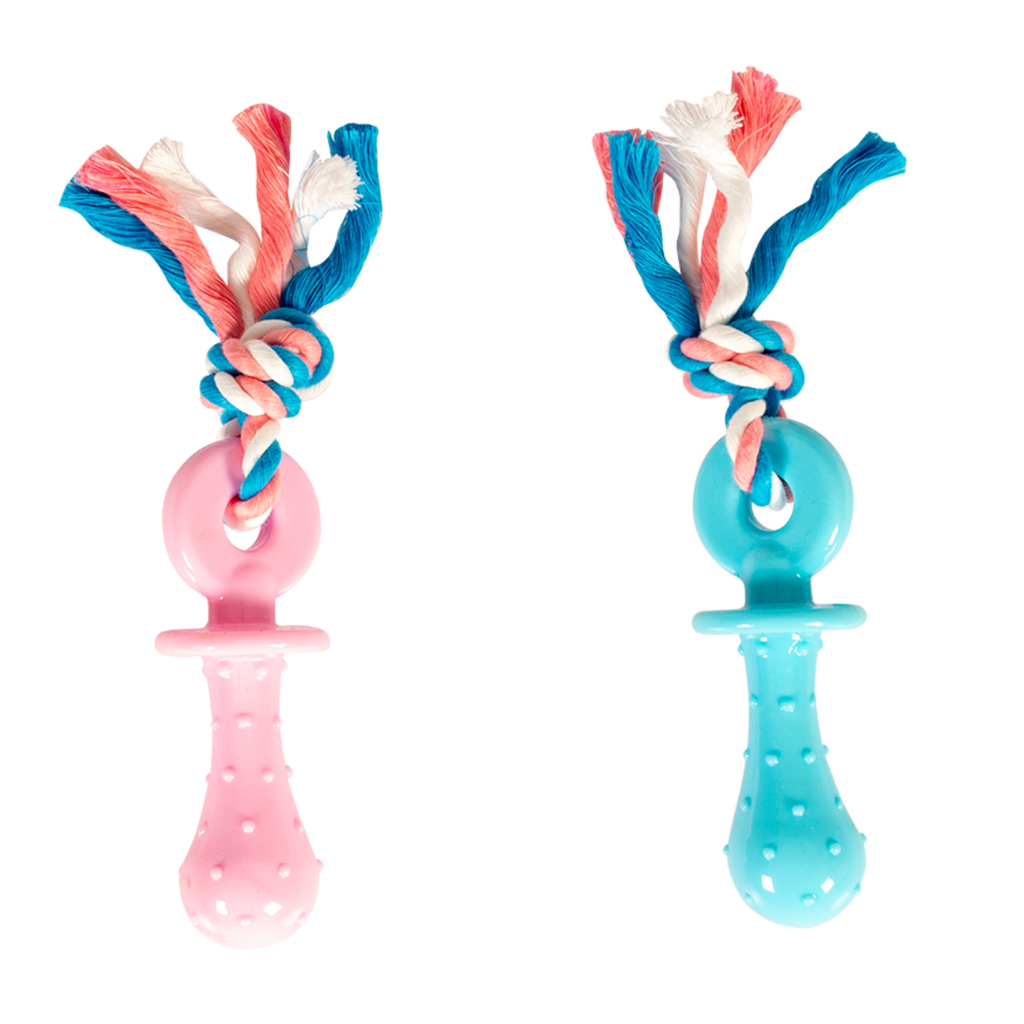 Duvo+ Dogtoy Puppy TPR Teether With Cotton Rope 18cm - Pink Color