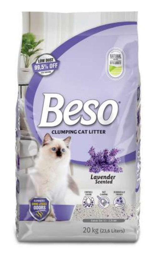 Beso Bentonite Cat Litter 23.6L, 20Kg, Lavender Scent