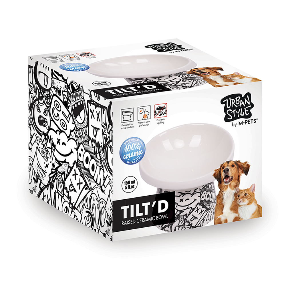 M-PETS Freestyle Tilt’d Raised Ceramic Bowl Black & White