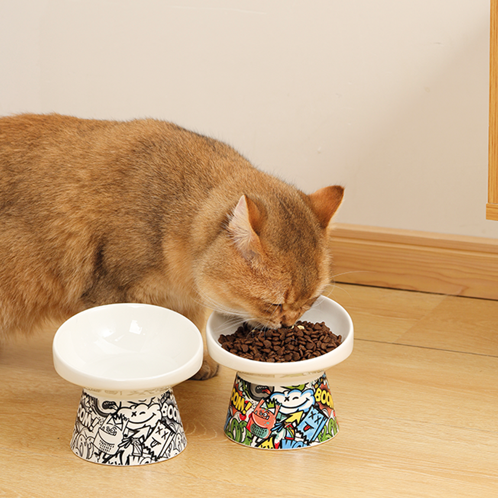 M-PETS Freestyle Tilt’d Raised Ceramic Bowl Black & White