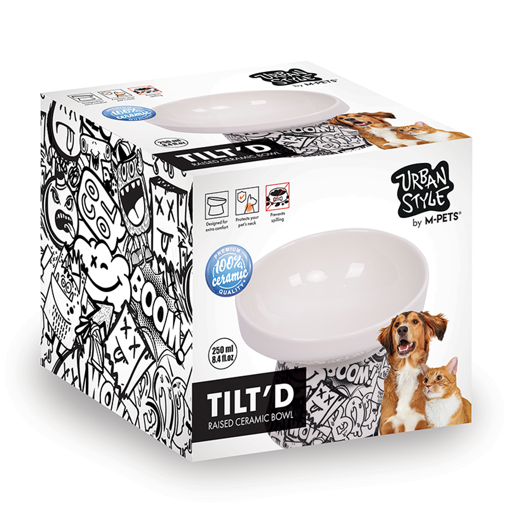 M-PETS Freestyle Tilt’d Raised Ceramic Bowl Black & White
