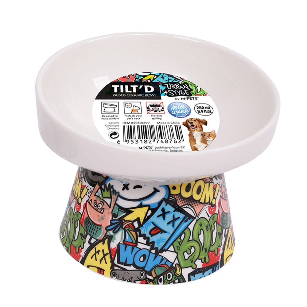 M-PETS Freestyle Tilt’d Raised Ceramic Bowl Mixed Colors
