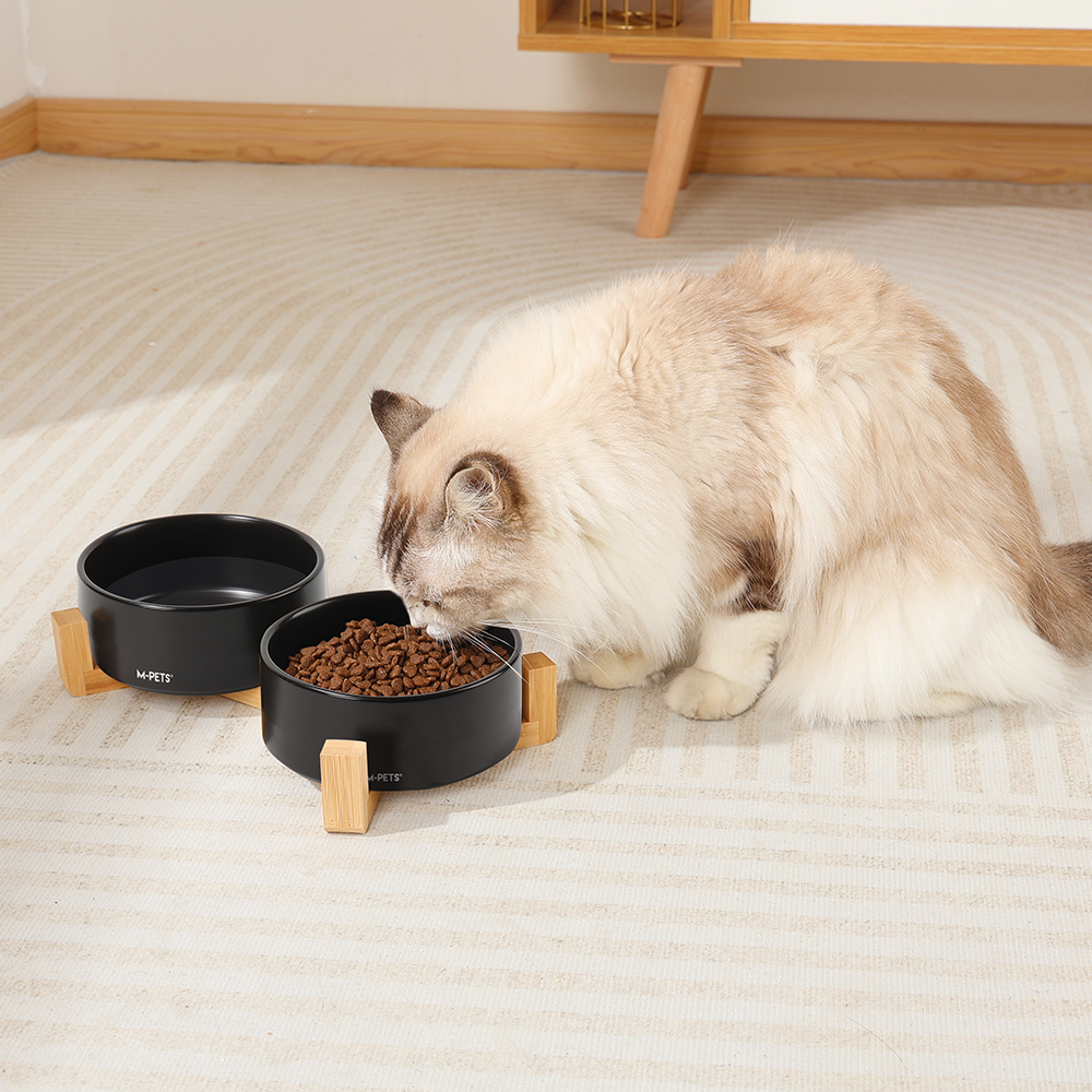 M-PETS OPERA Ceramic Bowls with Bamboo Stand Black