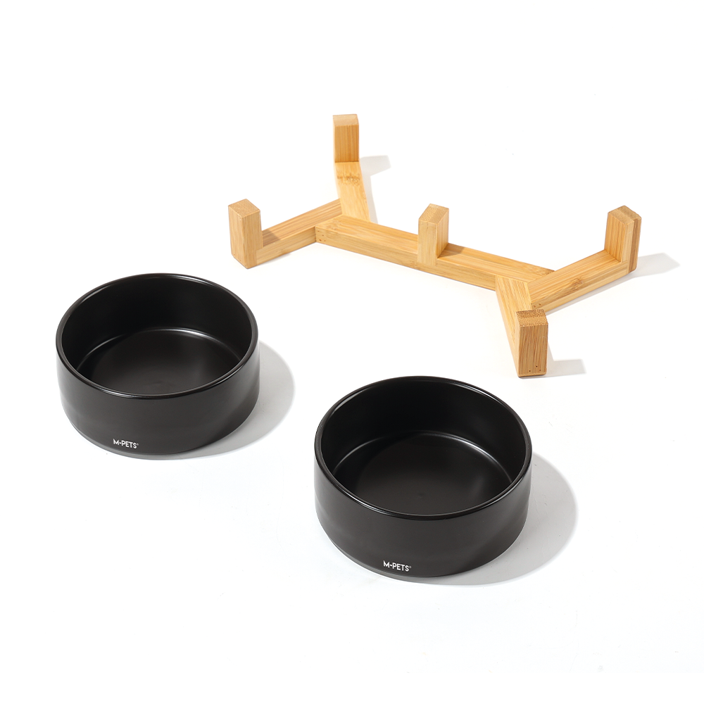 M-PETS OPERA Ceramic Bowls with Bamboo Stand Black