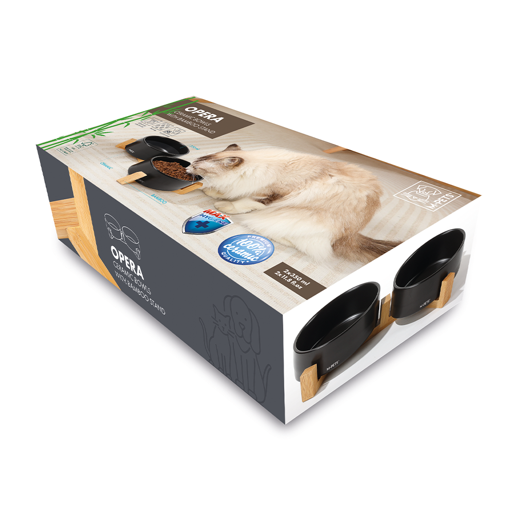 M-PETS OPERA Ceramic Bowls with Bamboo Stand Black