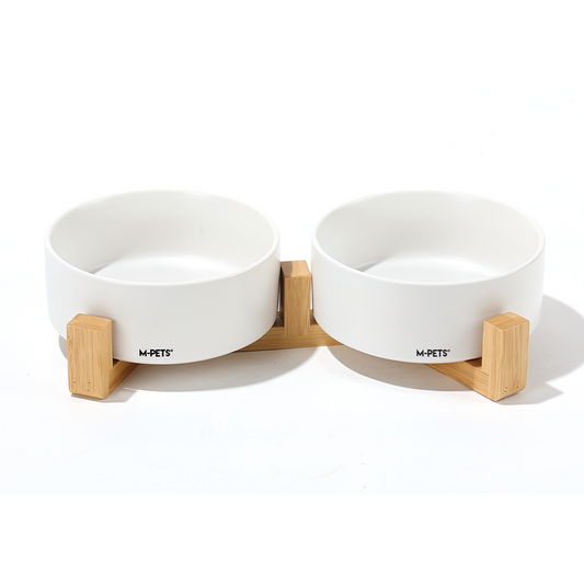 M-PETS OPERA Ceramic Bowls with Bamboo Stand White