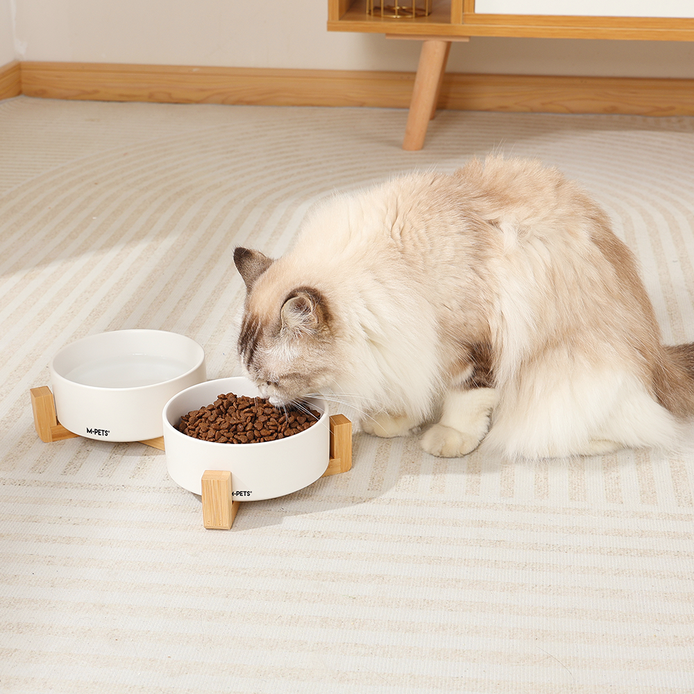 M-PETS OPERA Ceramic Bowls with Bamboo Stand White