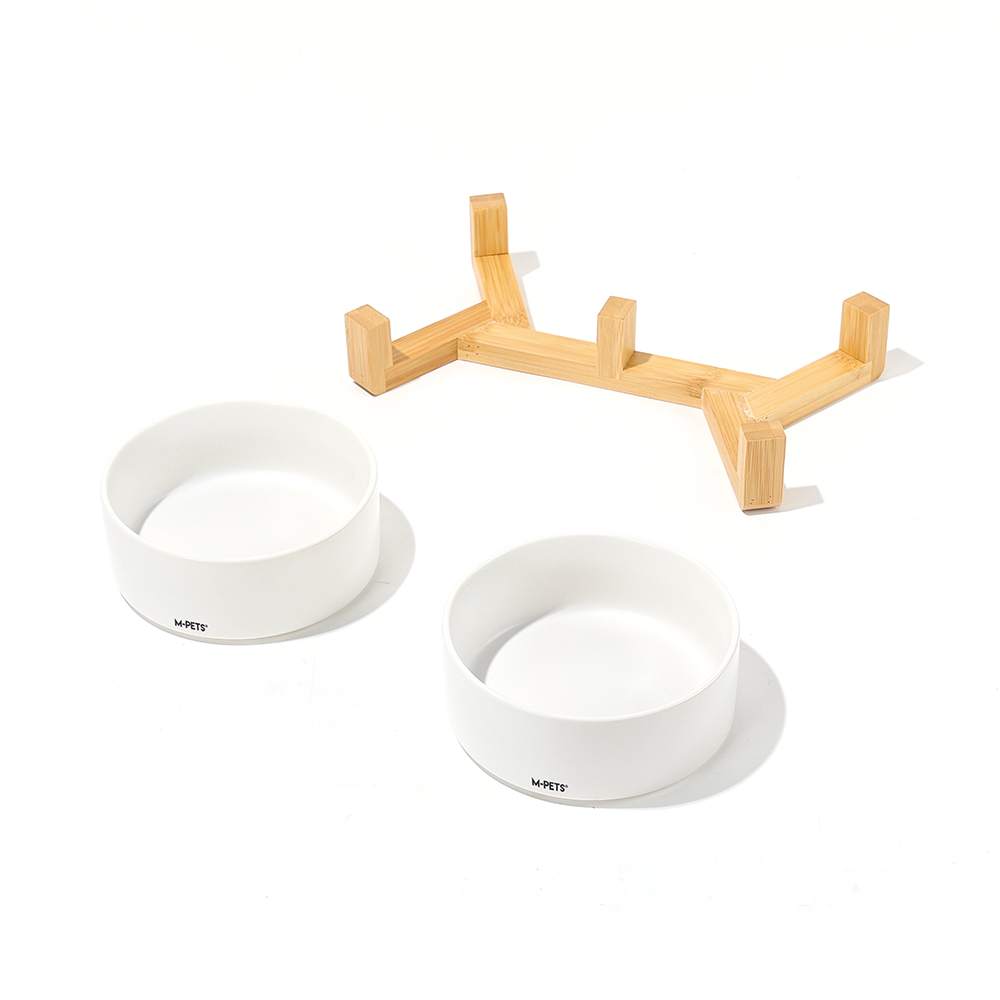 M-PETS OPERA Ceramic Bowls with Bamboo Stand White