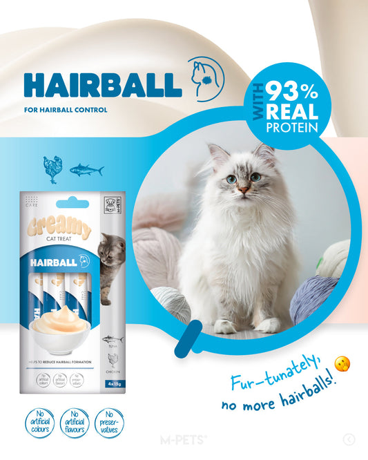 M-PETS Creamy with Functions – Cat treat – Hairball – Tuna & Chicken 4x15g (60g)