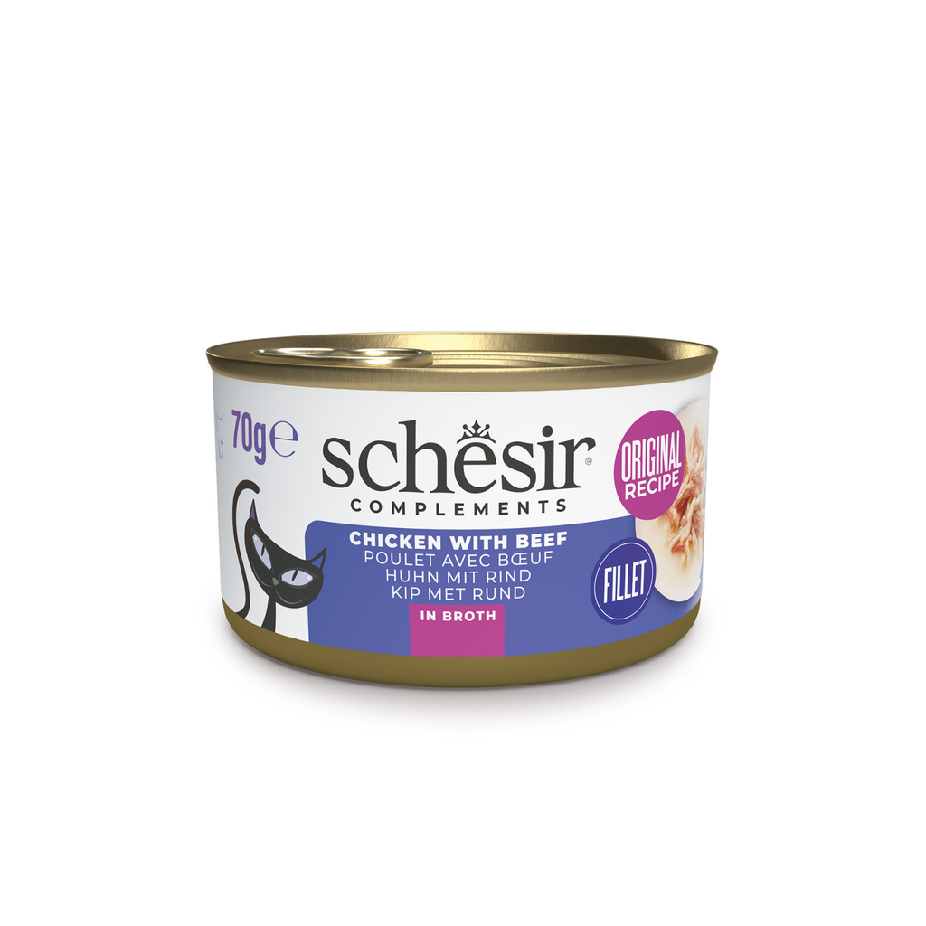 Schesir Complements Cat Wet Food in Broth- Chicken with Beef 70g