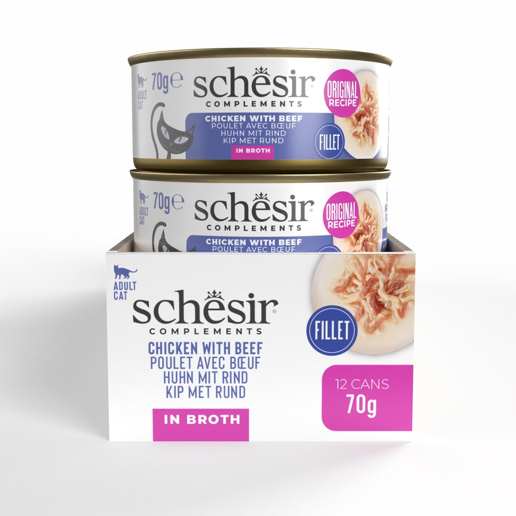Schesir Complements Cat Wet Food in Broth- Chicken with Beef 70g