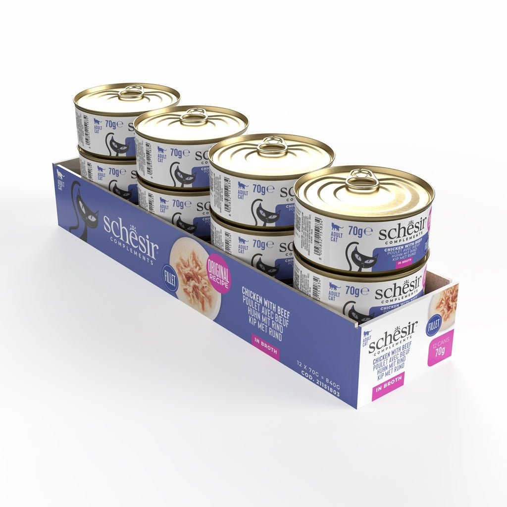 Schesir Complements Cat Wet Food in Broth- Chicken with Beef 70g