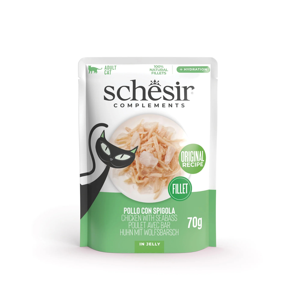 Schesir Complements Cat Wet Food in Jelly Pouch- Chicken With Seabass 70g