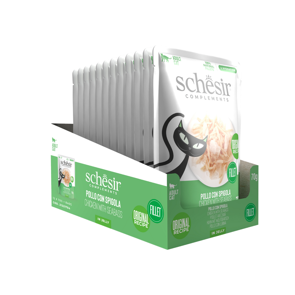 Schesir Complements Cat Wet Food in Jelly Pouch- Chicken With Seabass 70g