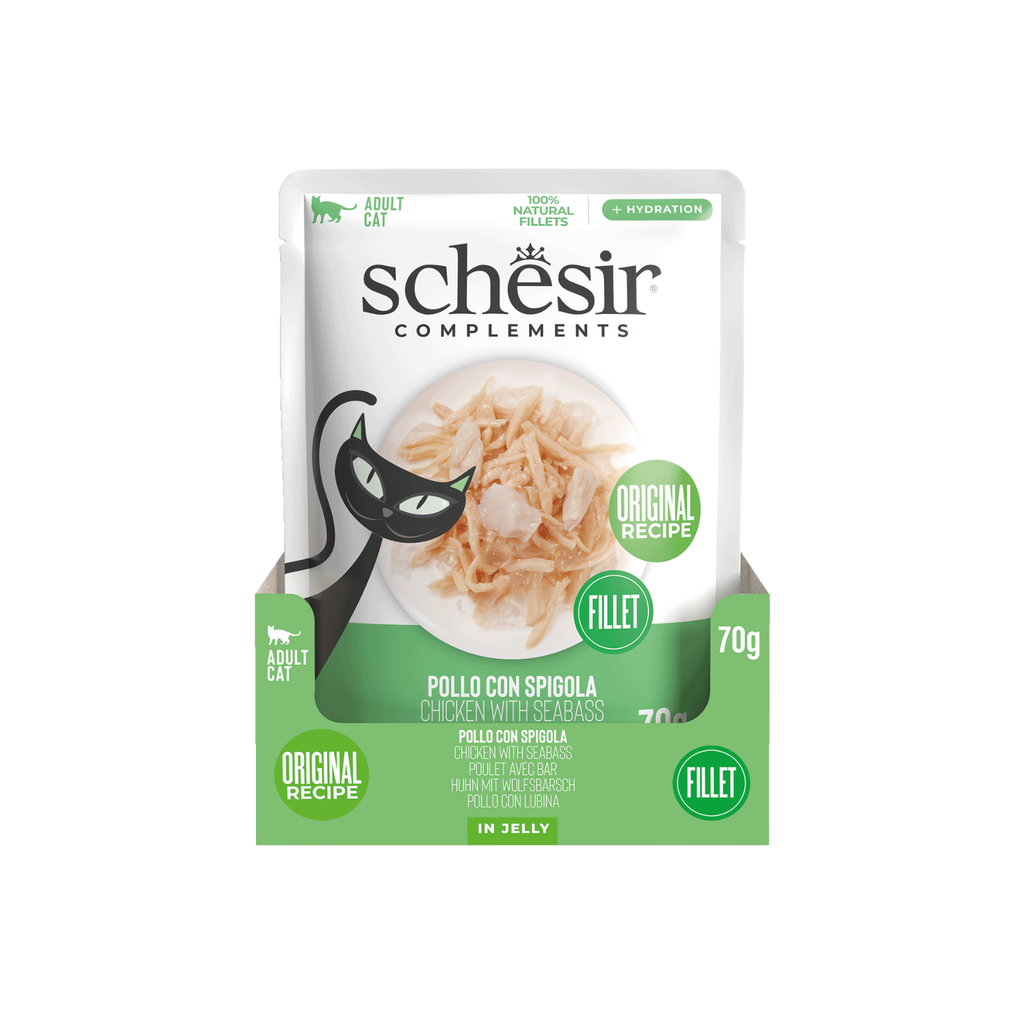 Schesir Complements Cat Wet Food in Jelly Pouch- Chicken With Seabass 70g