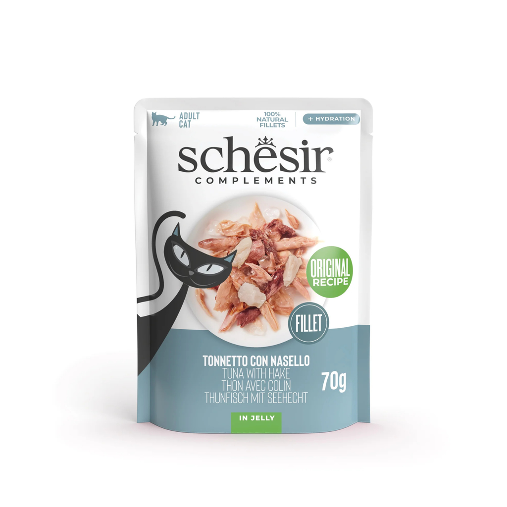 Schesir Complements Cat Wet Food in Jelly Pouch- Tuna With Hake 70g