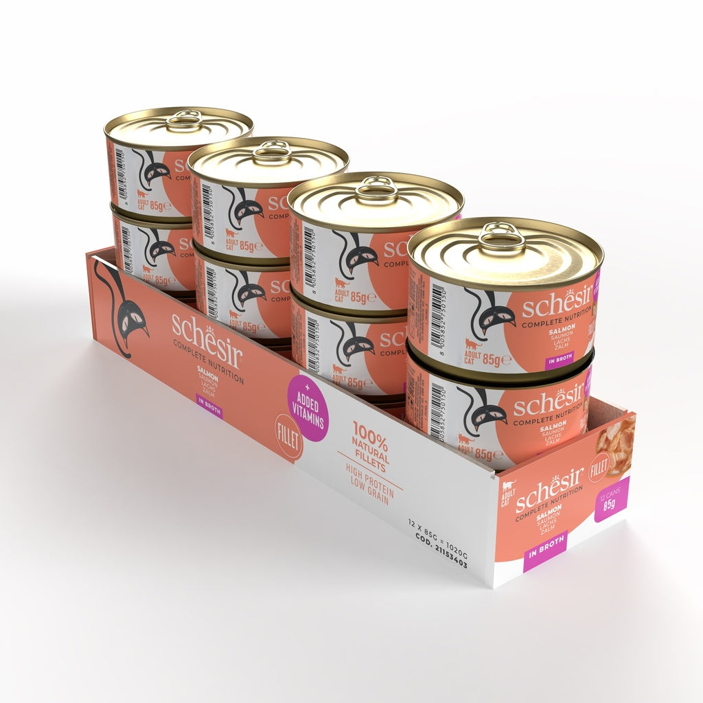 Schesir Complete & Balanced Nutrition Wet Cat Food in Broth Can- Natural Salmon 85g