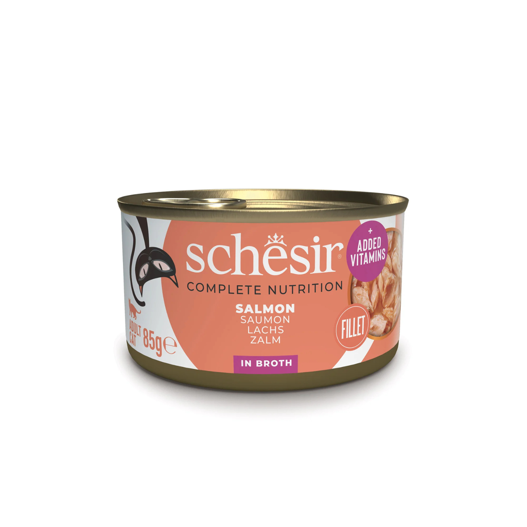 Schesir Complete & Balanced Nutrition Wet Cat Food in Broth Can- Natural Salmon 85g