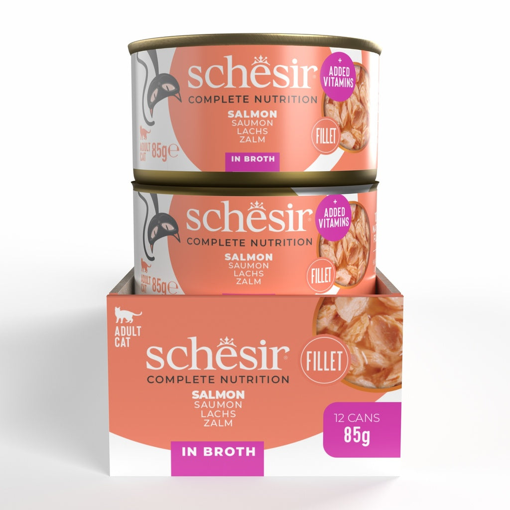 Schesir Complete & Balanced Nutrition Wet Cat Food in Broth Can- Natural Salmon 85g