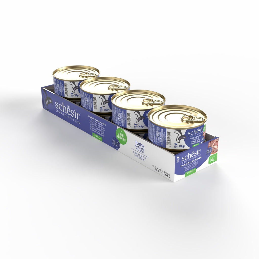 Schesir Complete & Balanced Nutrition Wet Cat Food in Jelly Can- Tuna With Beef 140g