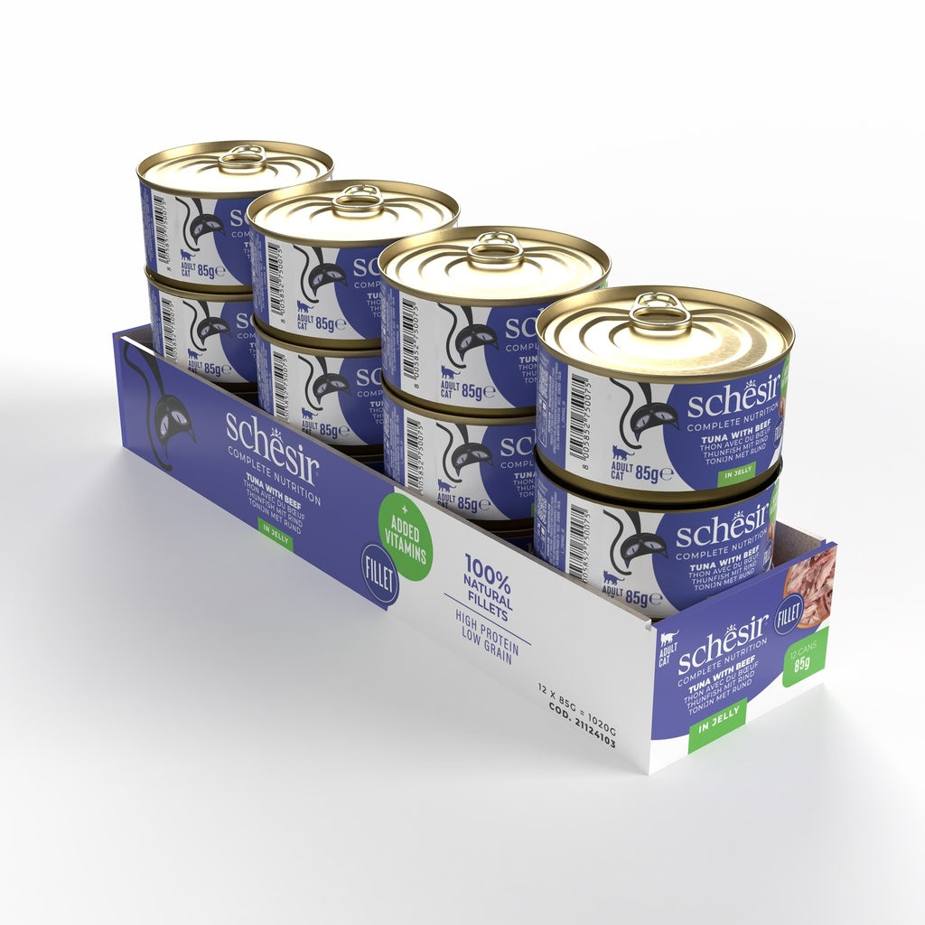 Schesir Complete & Balanced Nutrition Wet Cat Food in Jelly Can- Tuna With Beef 85g