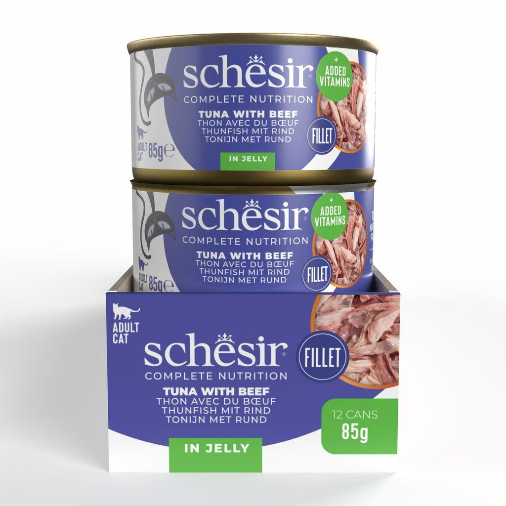 Schesir Complete & Balanced Nutrition Wet Cat Food in Jelly Can- Tuna With Beef 85g
