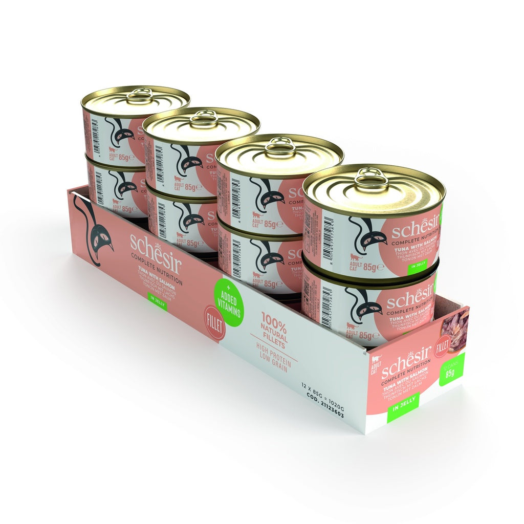 Schesir Complete & Balanced Nutrition Wet Cat Food in Jelly Can- Tuna With Salmon 85g